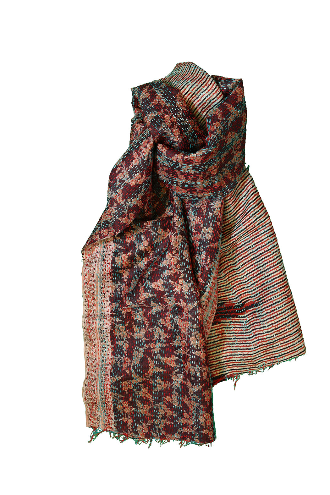Kantha silketørklæde – Recycled Vintage Sari | 40x190 cm | MASALA
