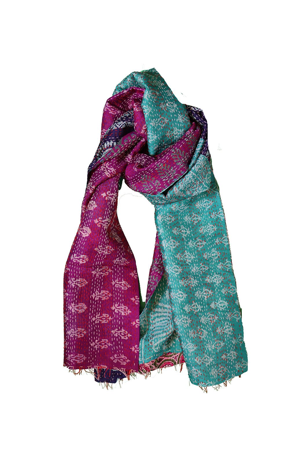 Kantha silketørklæde – Recycled Vintage Sari | 40x190 cm | MASALA