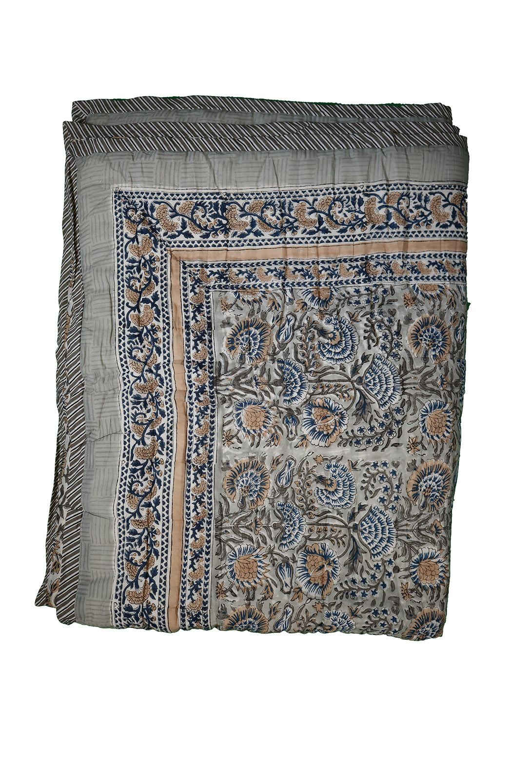 Gesteppte Decke mit Blockdruckmuster, 150 x 220 cm, grey, Baumwolle