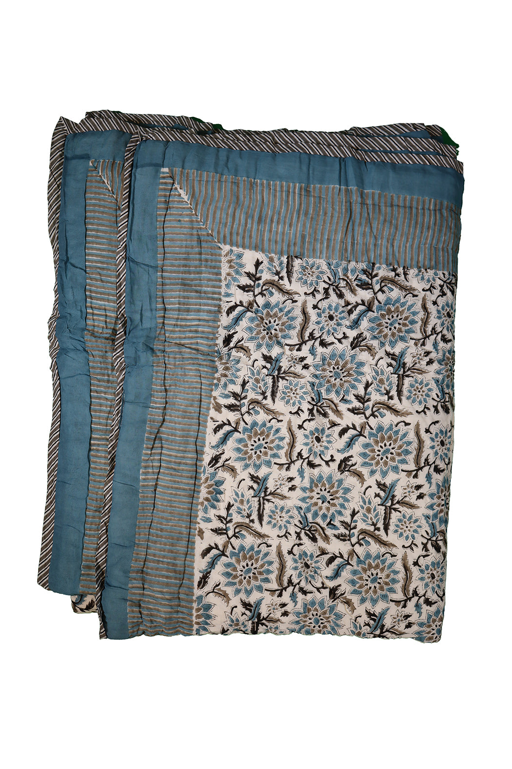 Blockprint quilted blanket 150*220 cm blue, cotton