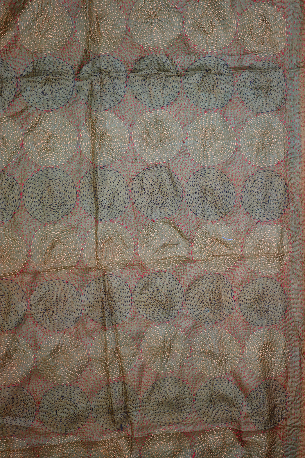 Kantha Vintage-Schal 40x190 cm, Seide, rundes Kantha