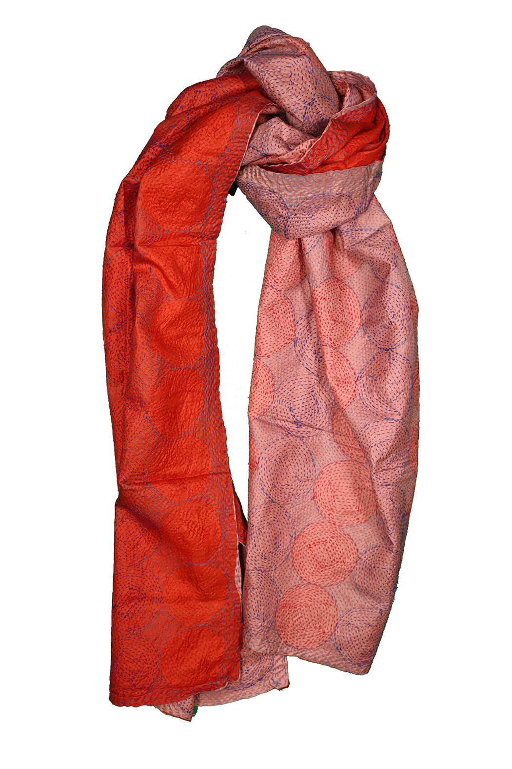 Kantha Vintage-Schal 40x190 cm, Seide, rundes Kantha