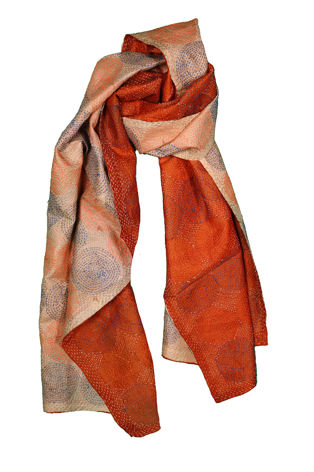 Kantha Vintage-Schal 40x190 cm, Seide, rundes Kantha