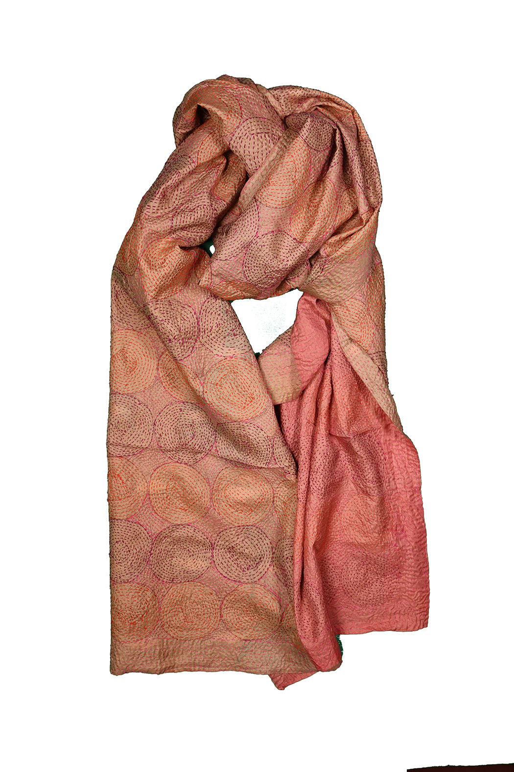 Kantha Vintage-Schal 40x190 cm, Seide, rundes Kantha