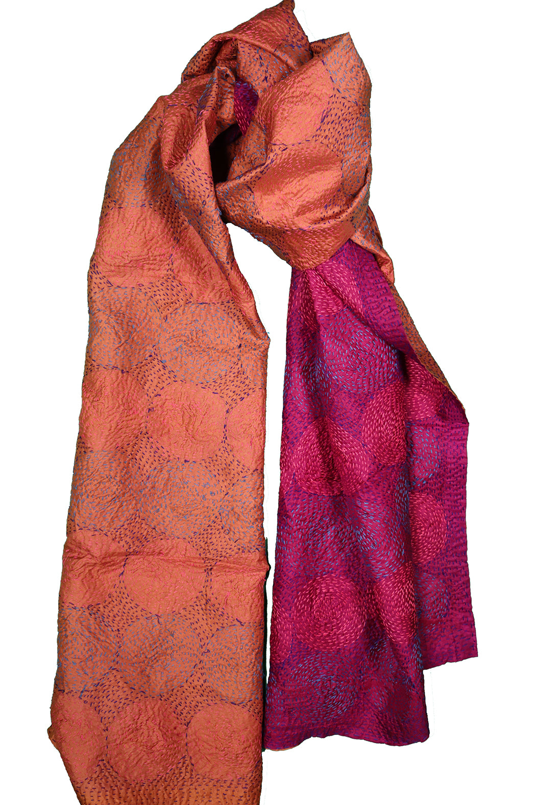 Kantha Vintage-Schal 40x190 cm, Seide, rundes Kantha