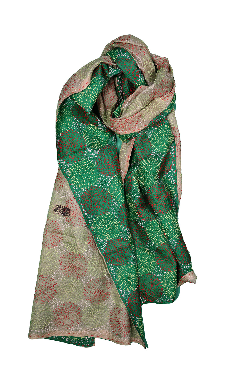 Kantha Vintage-Schal 40x190 cm, Seide, rundes Kantha