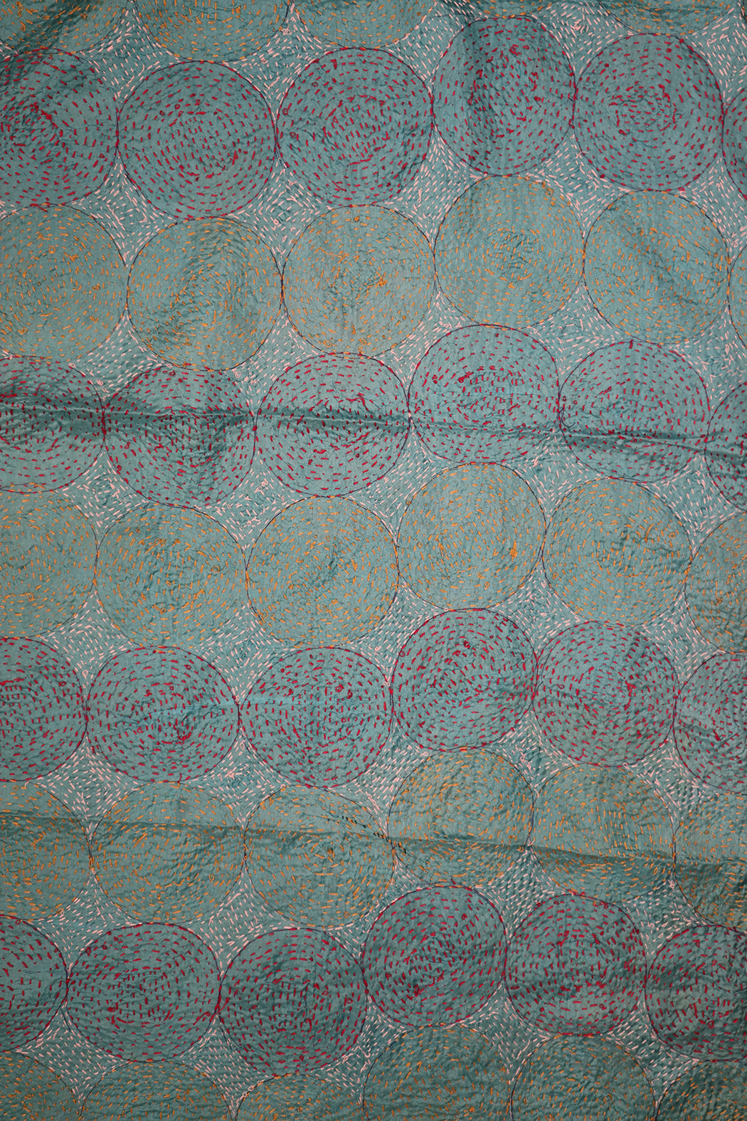 Kantha Vintage-Schal 40x190 cm, Seide, rundes Kantha