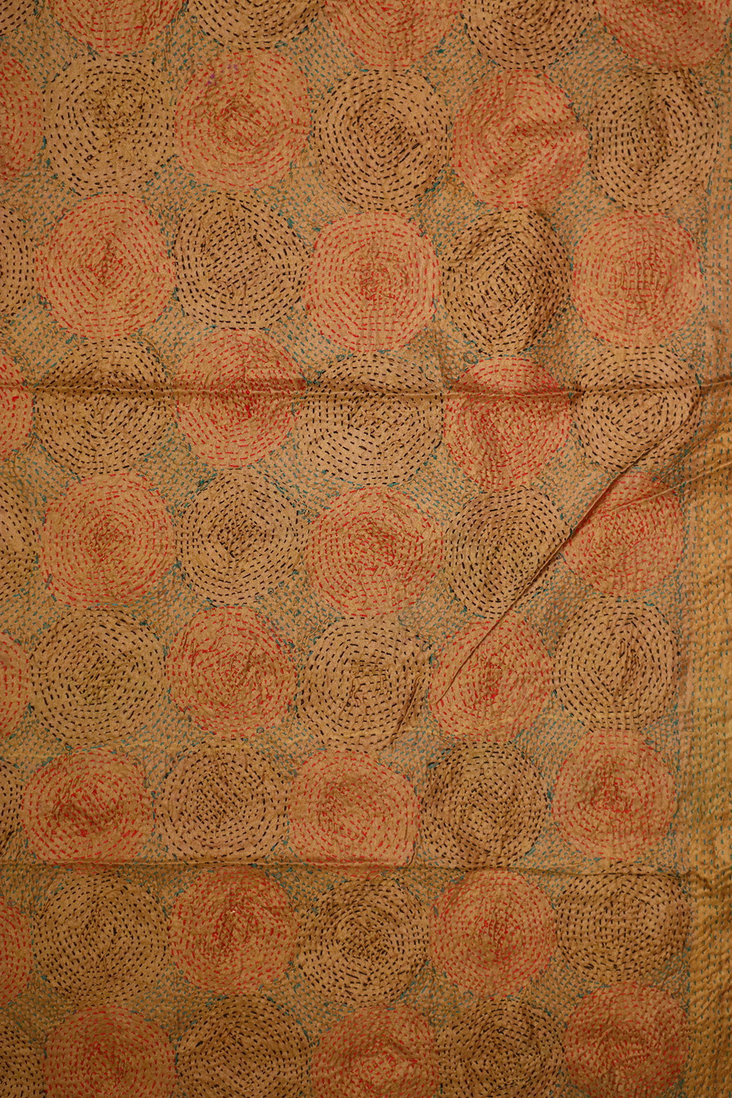 Kantha Vintage-Schal 40x190 cm, Seide, rundes Kantha