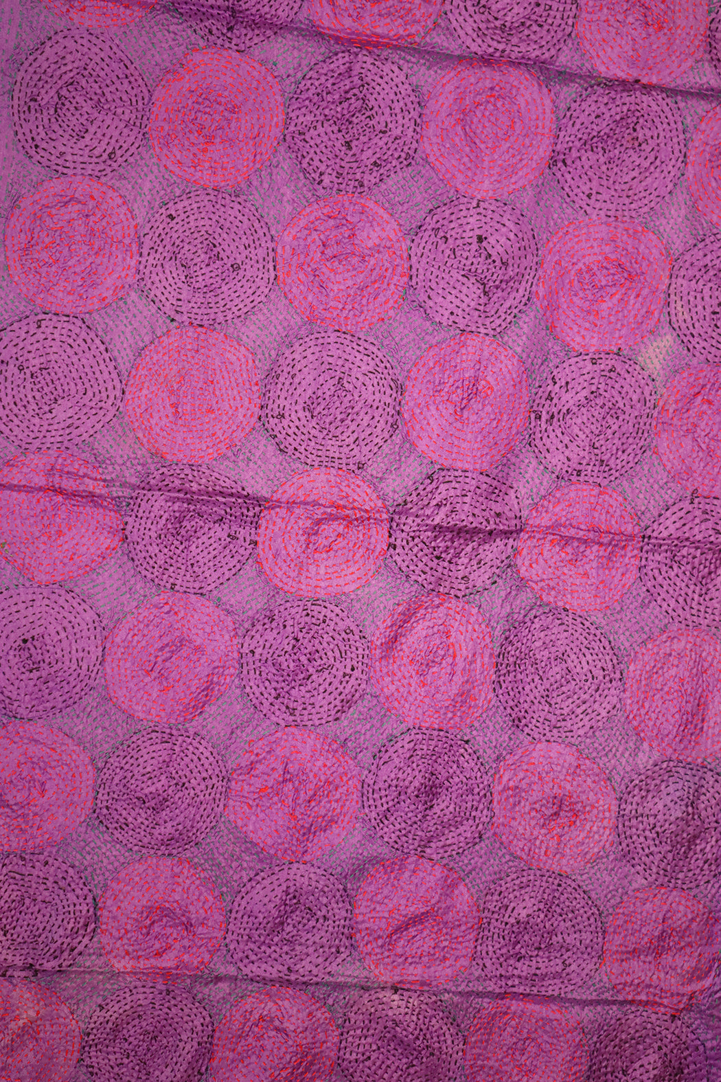 Kantha Vintage-Schal 40x190 cm, Seide, rundes Kantha