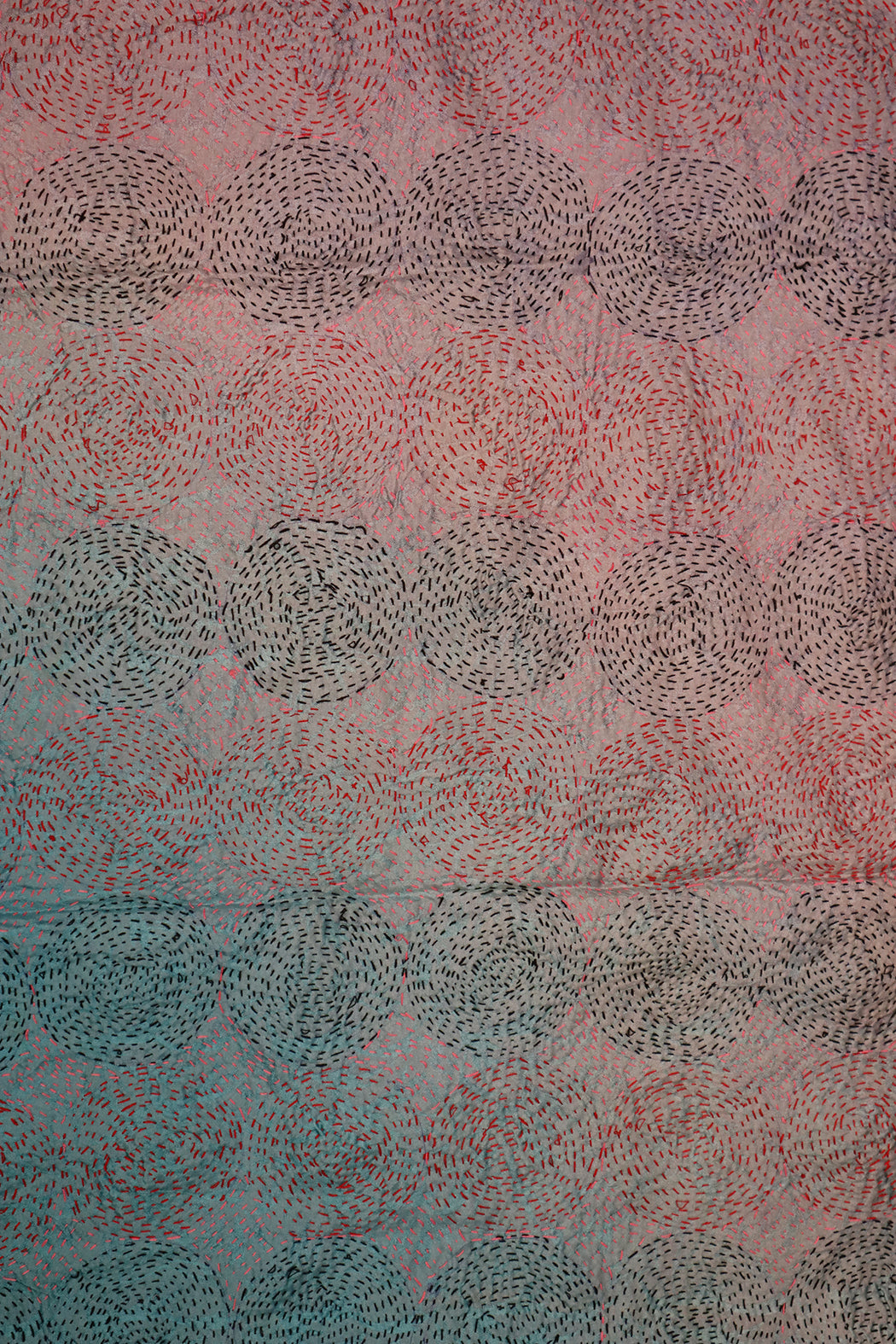 Kantha Vintage-Schal 40x190 cm, Seide, rundes Kantha