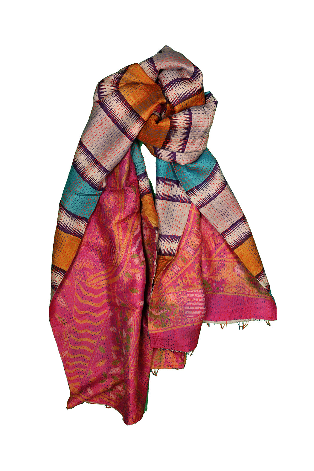 Sari kantha silk scarf 40*190 cm