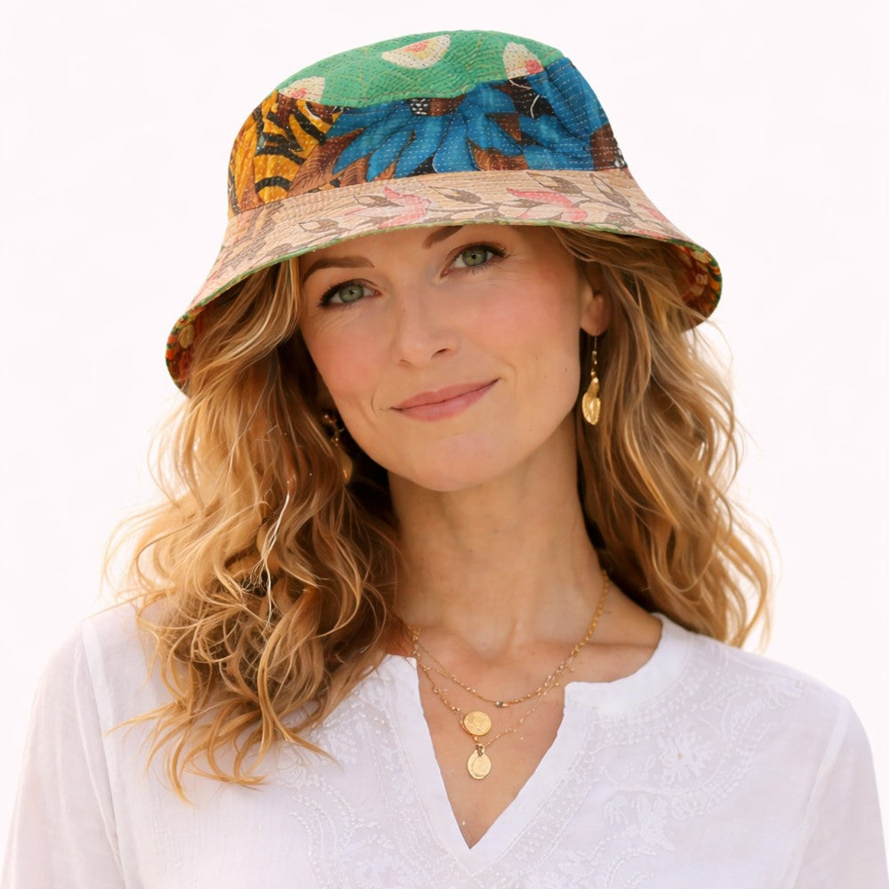 Sari kantha bucket hat