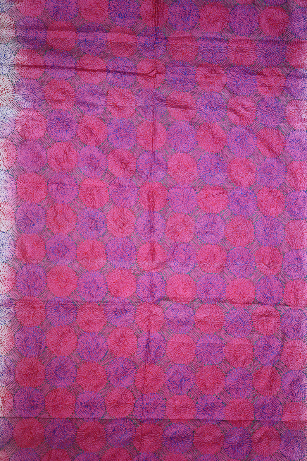 Kantha-Vintage-Schal 85x190 cm, Seide, rundes Kantha