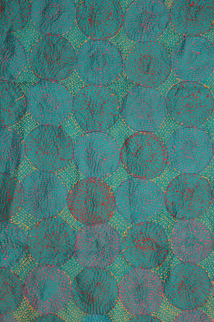 Kantha vintage scarf 40x190 cm, silk, round kantha