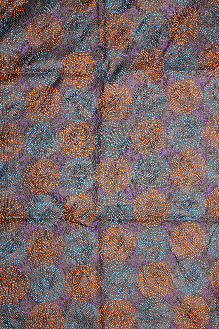 Kantha vintage tørklæde 85x190 cm, silke, rund kantha