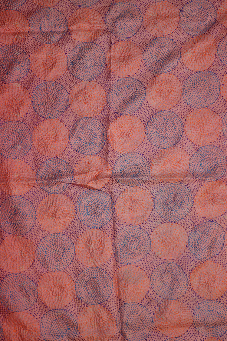 Kantha vintage tørklæde 85x190 cm, silke, rund kantha