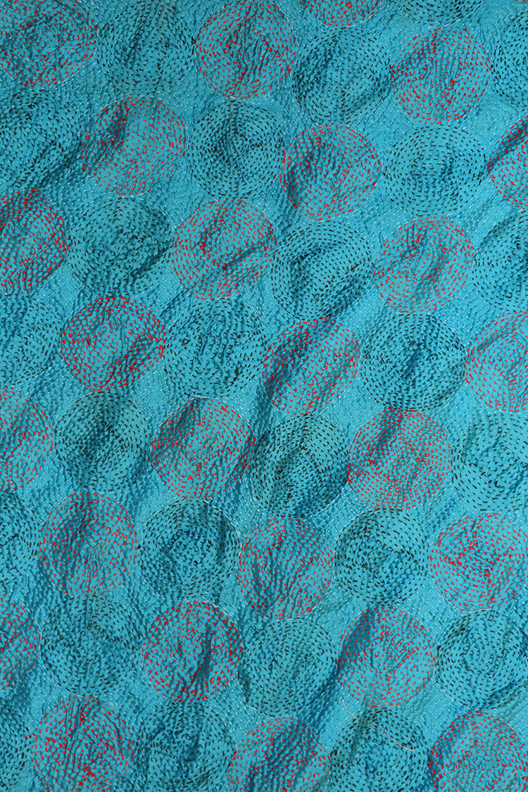 Kantha vintage tørklæde 85x190 cm, silke, rund kantha