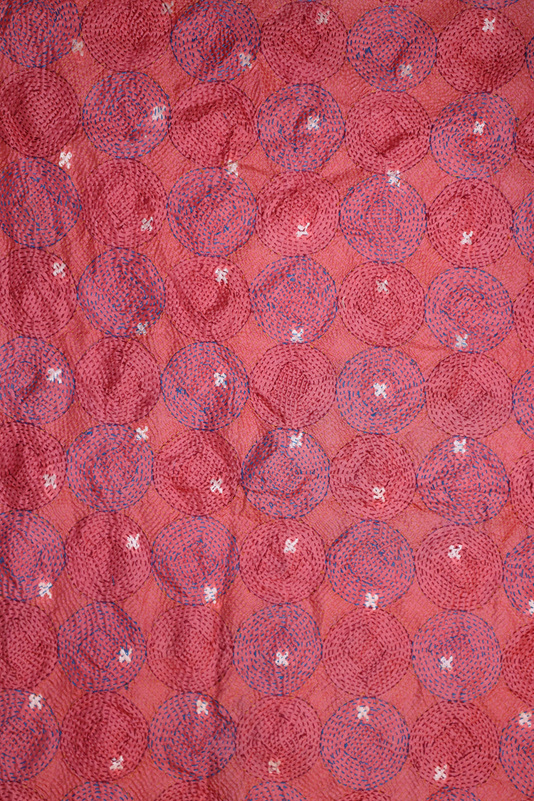 Kantha vintage tørklæde 85x190 cm, silke, rund kantha