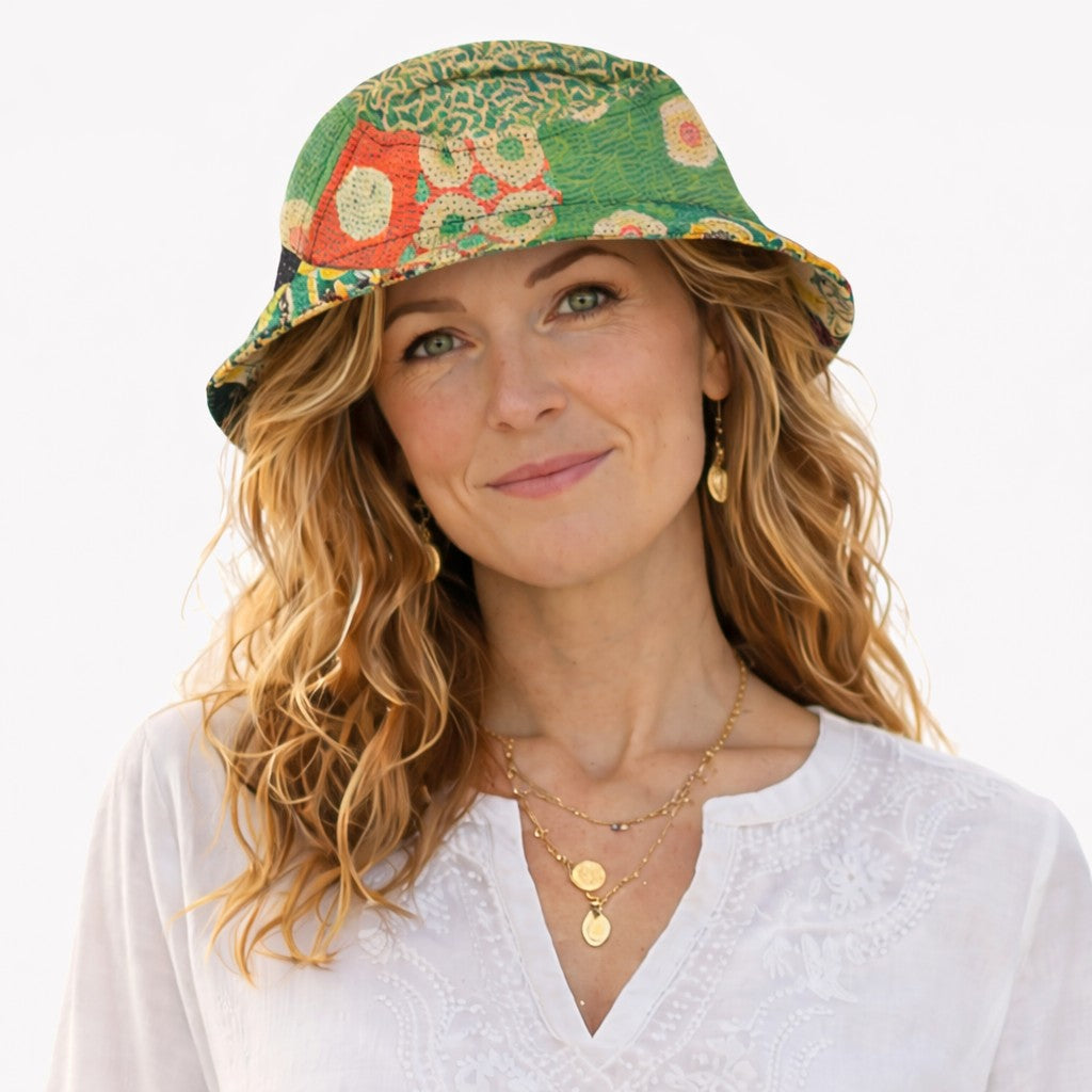 Sari kantha bucket hat