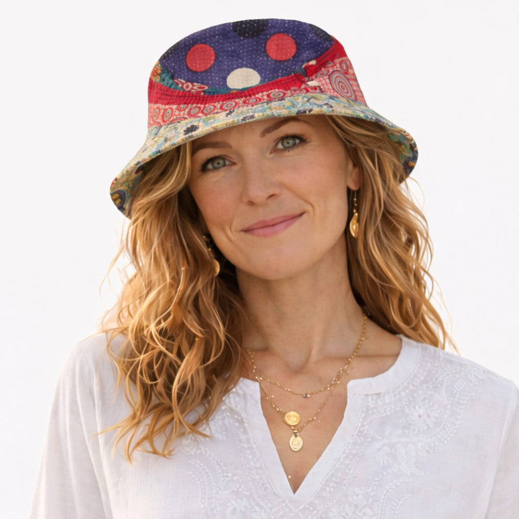 Sari kantha bucket hat