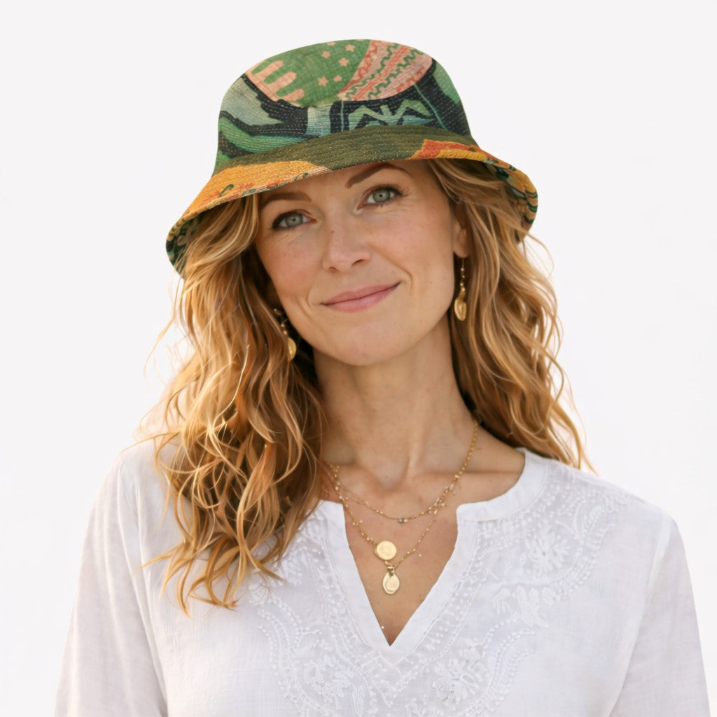 Sari kantha bucket hat
