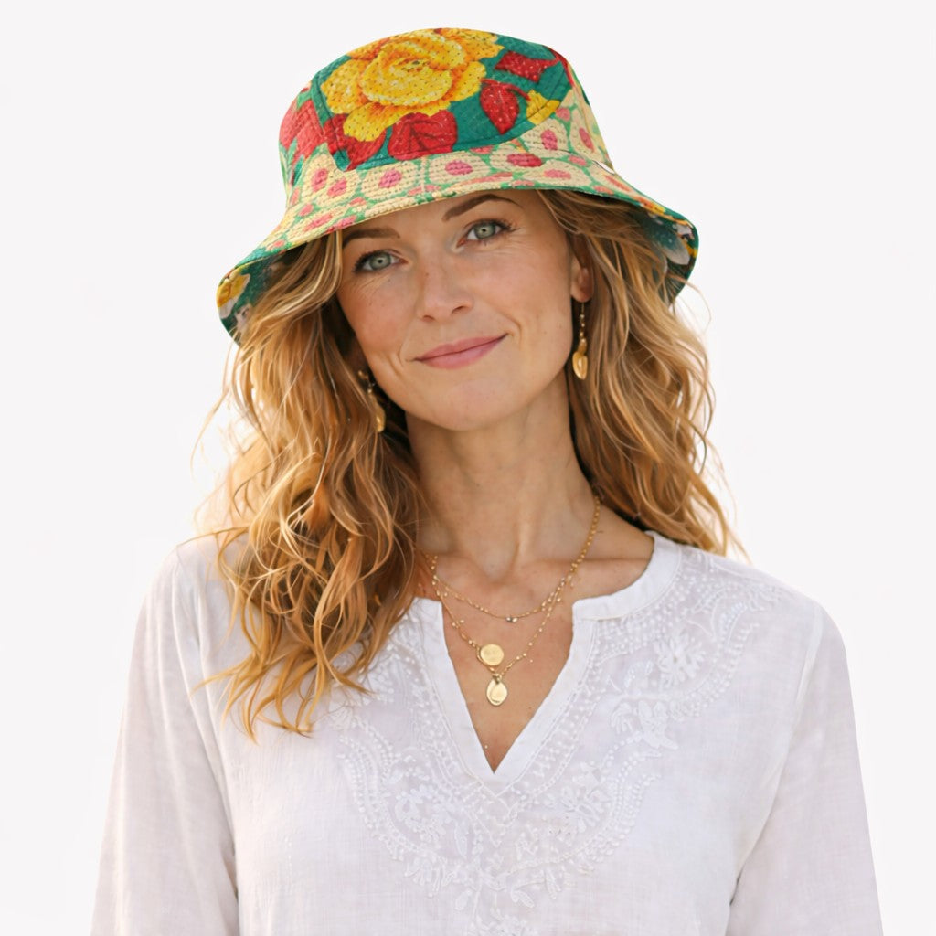 Sari kantha bucket hat