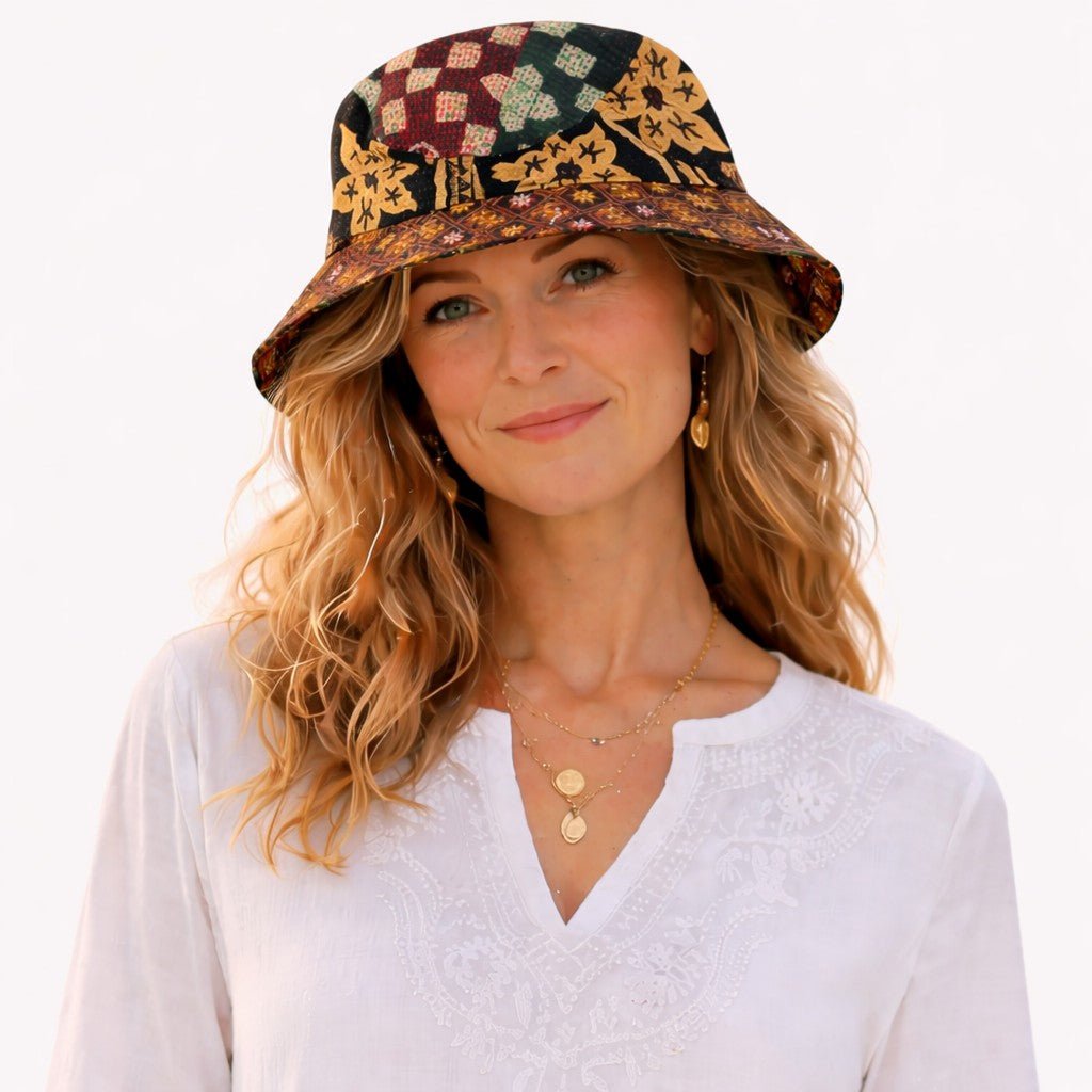 Sari kantha bucket hat