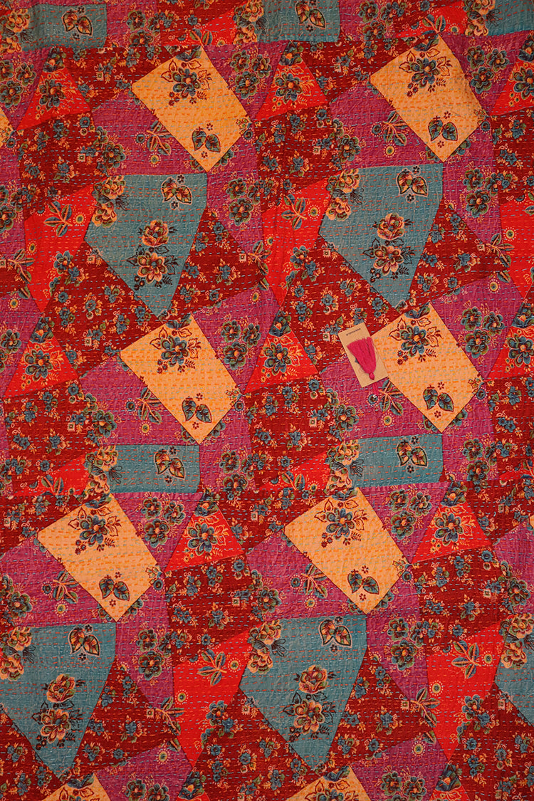 Kantha stonewash sengetæppe 270*220 cm, patchwork