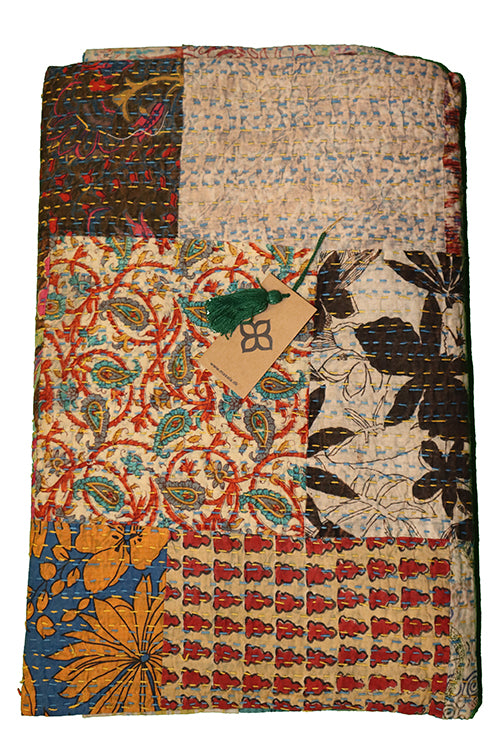 Kantha stonewash sengetæppe 270*220 cm, patchwork