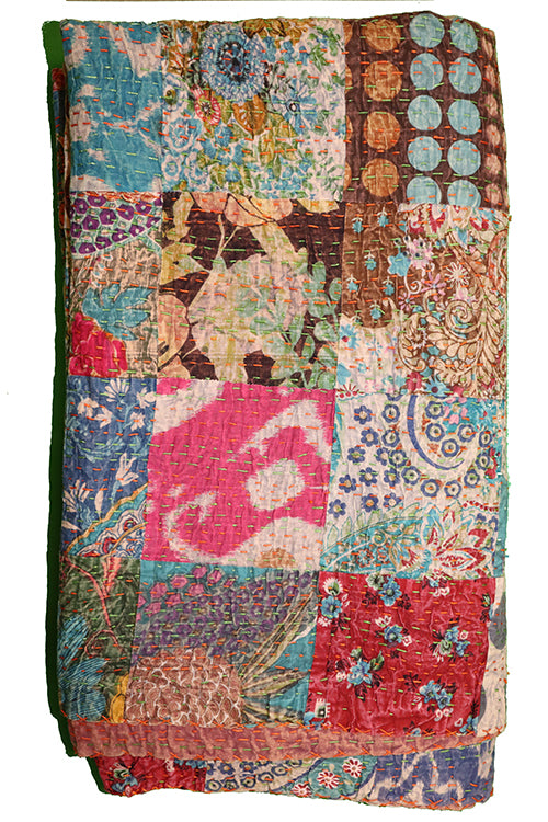Kantha stonewash sengetæppe 270*220 cm, patchwork