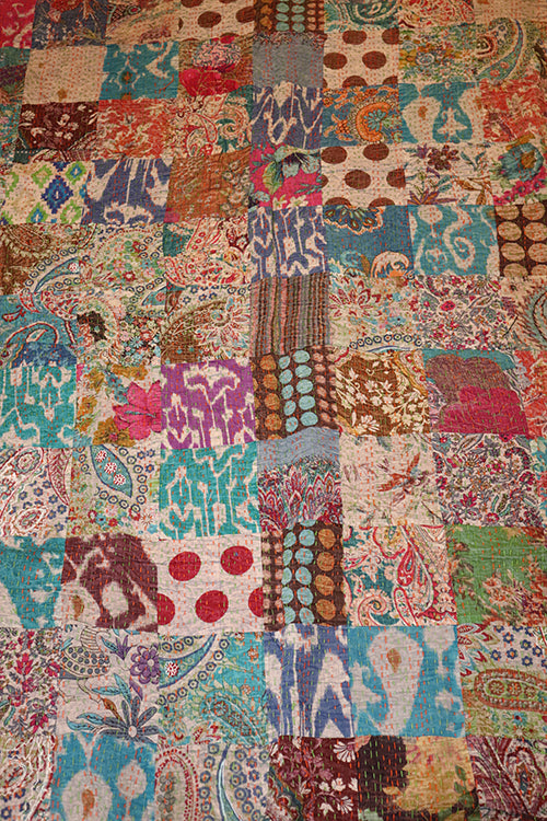 Kantha stonewash sengetæppe 270*220 cm, patchwork