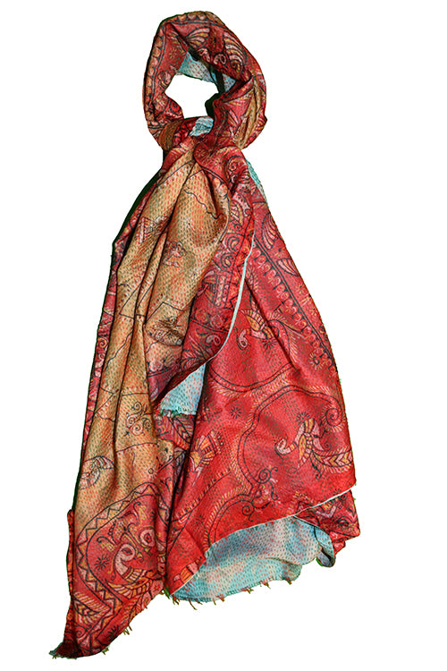 Sari kantha silke tørklæde 85*190 cm