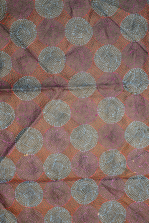 Kantha vintage scarf 40x190 cm, silk, round kantha