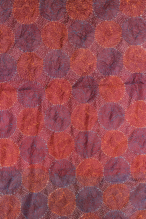 Kantha vintage scarf 40x190 cm, silk, round kantha