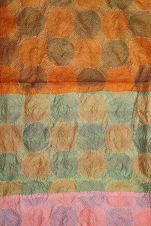 Kantha vintage scarf 40x190 cm, silk, round kantha