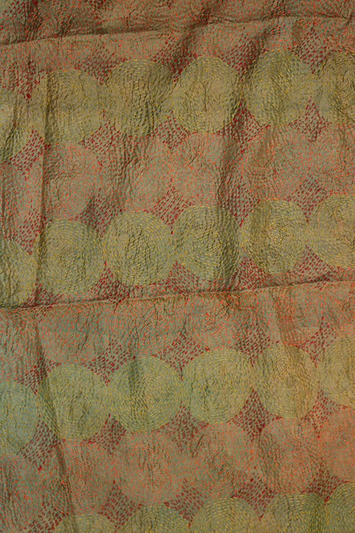 Kantha vintage scarf 40x190 cm, silk, round kantha