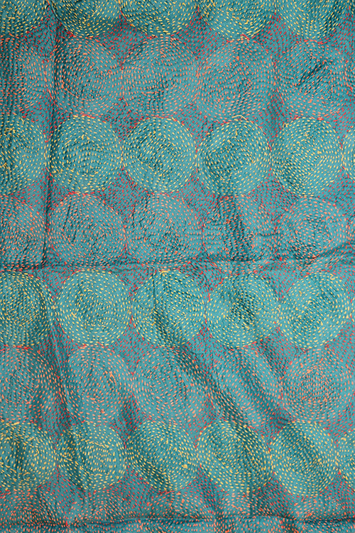 Kantha vintage scarf 40x190 cm, silk, round kantha