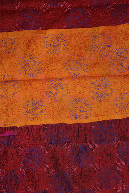 Kantha vintage scarf 40x190 cm, silk, round kantha