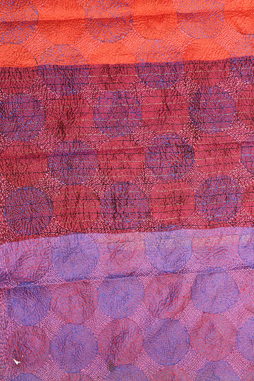 Kantha vintage scarf 40x190 cm, silk, round kantha