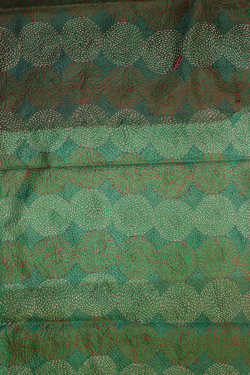 Kantha vintage scarf 40x190 cm, silk, round kantha