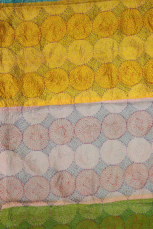 Kantha vintage scarf 40x190 cm, silk, round kantha