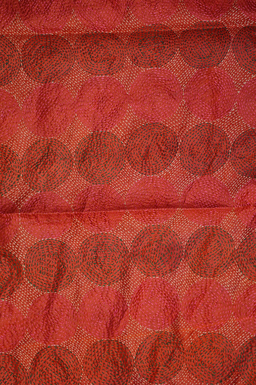 Kantha vintage tørklæde 40x190 cm, silke, rund kantha