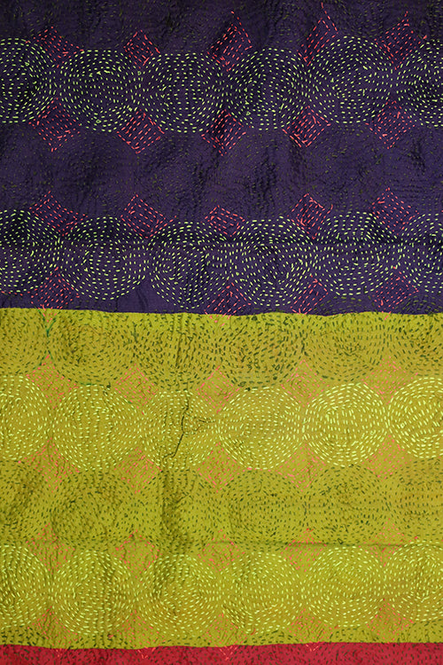 Kantha vintage scarf 40x190 cm, silk, round kantha