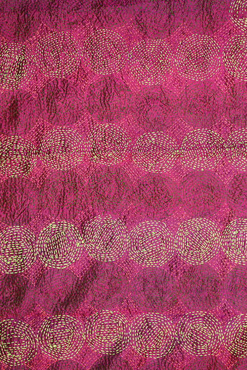 Kantha vintage scarf 40x190 cm, silk, round kantha