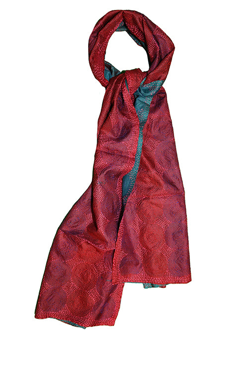 Kantha vintage scarf 40x190 cm, silk, round kantha