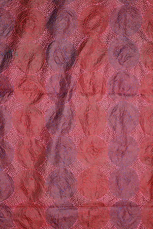 Kantha vintage scarf 40x190 cm, silk, round kantha