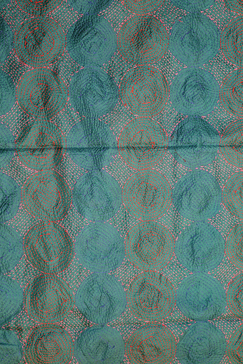 Kantha vintage scarf 40x190 cm, silk, round kantha