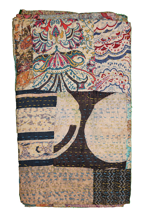 Kantha stonewash sengetæppe 270*220 cm, patchwork