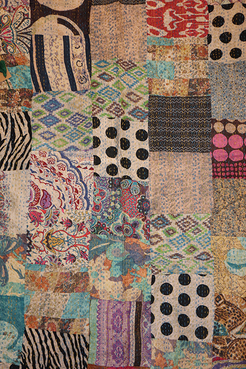 Kantha stonewash sengetæppe 270*220 cm, patchwork