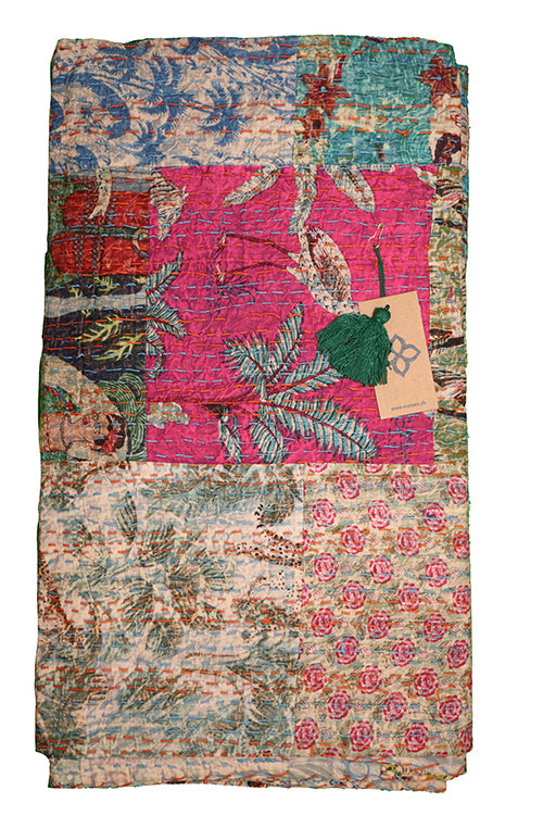 Kantha stonewash sengetæppe 270*220 cm, patchwork